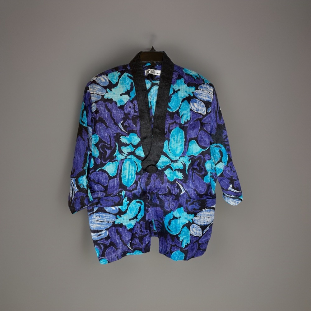 Vtg Victory Town Lagenlook Funky Kimono Dyed‎ Art Jacket Blazer O/S Floral